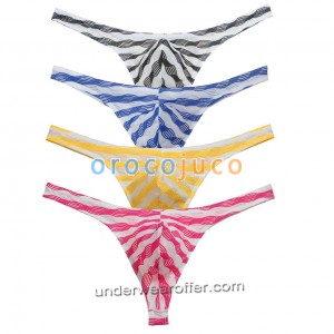 남성 Bluage Pouch 가죽 끈 Unique Stripe Mesh G-Strings Underwear MU266X