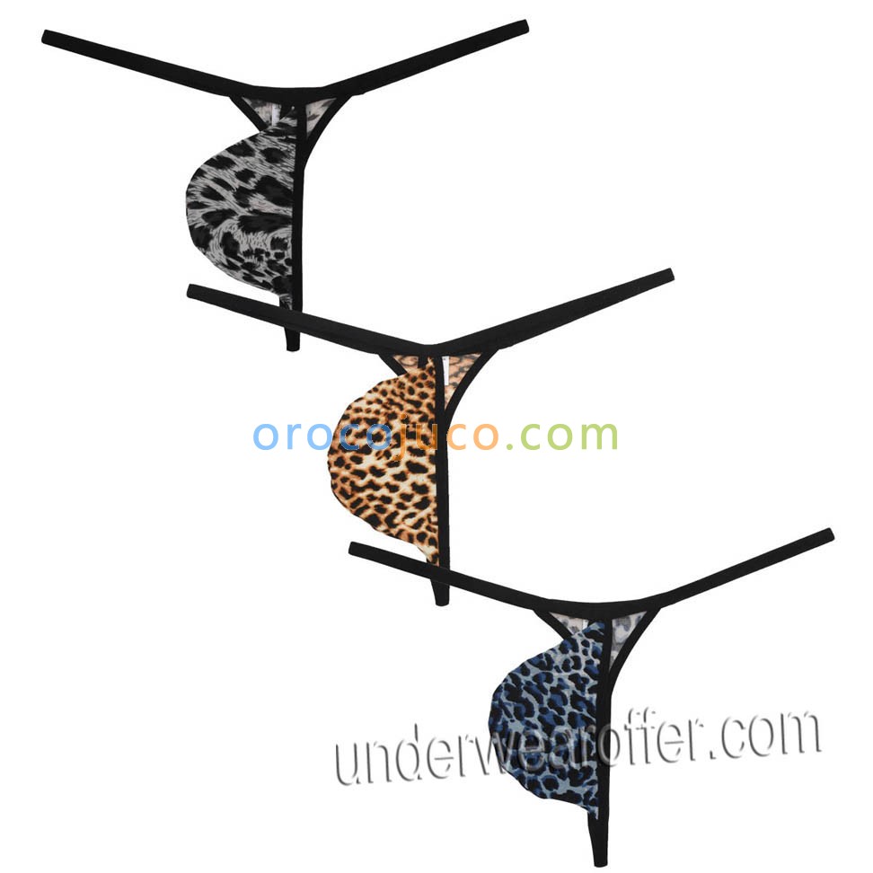 Male Leopard Mini Cheeky Suave T-back Men G-String Thong Extreme Micro Tear Drop  MU07N