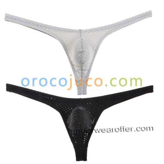 Men 4 Way Stretch Thong Underwear Eyelets Mesh Micro Trunk G String Hip T-back MU973