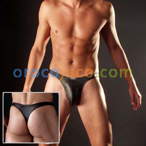 Black Mens sexy Faux leather underwear SMALL G-string MU88