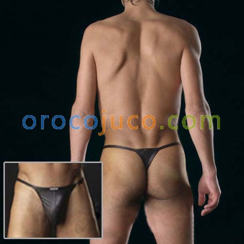 Black Mens sexy Faux leather underwear G-string MU90