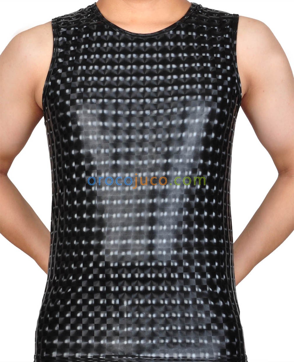 Shiny Men's 3D Pattern Shirt Leather Like Muscle Shirt Tee Tops Faux Sleeveless Top Shirt Wear SLF-BX