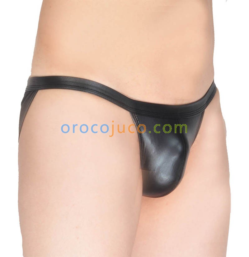 Men’s Soft Leather Like Jockstrap Underwear Low-rise Cheeky Bikinis Briefs Thong MU423-K