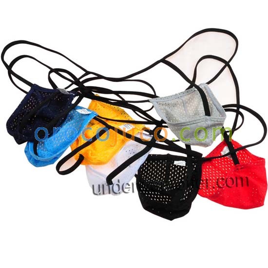 Mens Breath Holes Elastic String T-back Underwear Bikinis Thongs Mini G-string MU856