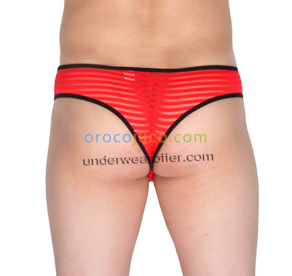 Men's Transparent Mesh Striped Bikini Boxers Underwear Pouch Mini Bikini Sheer Micro Boxers MU1969