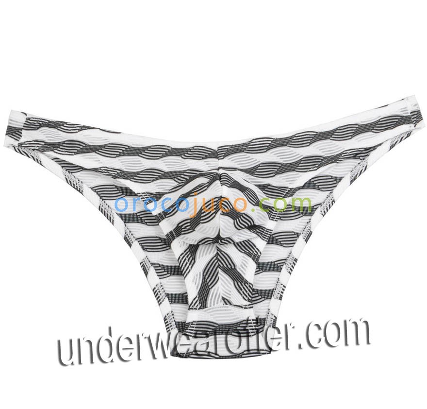 Men's Unique Stripe Mesh Mini Briefs Underwear Bluge Pouch Bikinis Briefs Pants MU268X
