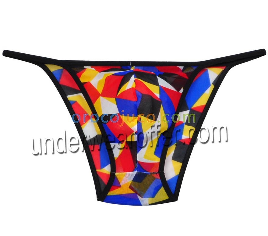Men's Rope Bikini Mesh Plaid Brief Mini Pants Bulge Pouch Rope Male Briefs Over Hips Short Pnats Underwear MU252X