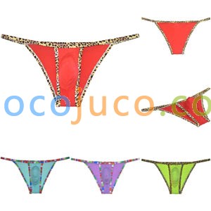 Men sheer skimpy briefs underwear string ice silk leopard bordered cheeky briefs