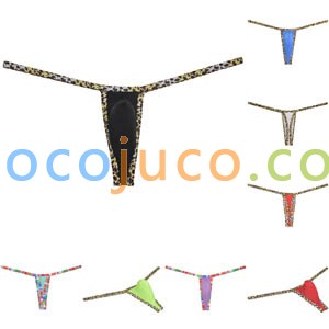 Mens leopard bordered slim thong Underwear Soft string ice silk hipster G-string