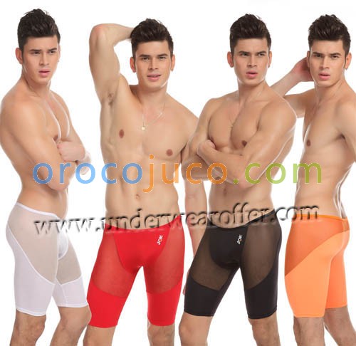 Sexy Man's Gym Shorts Underwear Sheer Biker Sport Fifth Pants Thin Short-pants 4 Colors M L XL MU1103