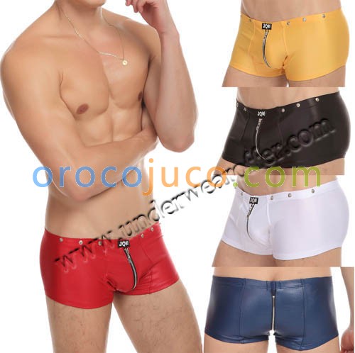 Sexy Men’s Imitation Ieather Boxer Shorts Zipper Underwear Cool Bottoms Boxers Size M~XL 5 Colors For Choose MU1109 