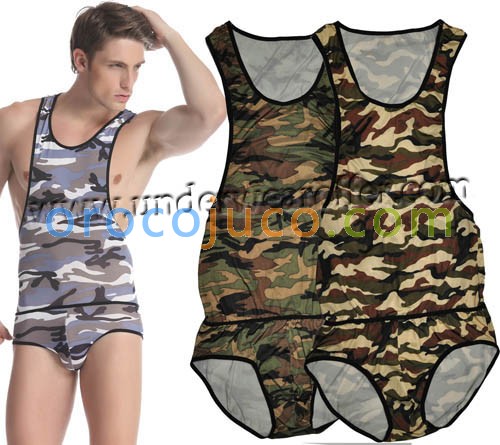 Sexy Man's Camouflage GYM Briefs Leotard Bodysuit Underwear Singlet Freestyle Wrestling Vest 3 Colors Size S M L MU1121