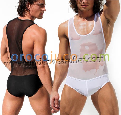 Sexy Man's Leotard Underwear See-through Mesh Singlet Freestyle One-Pieces Fitness Vest 4 Colors M L XL MU1126