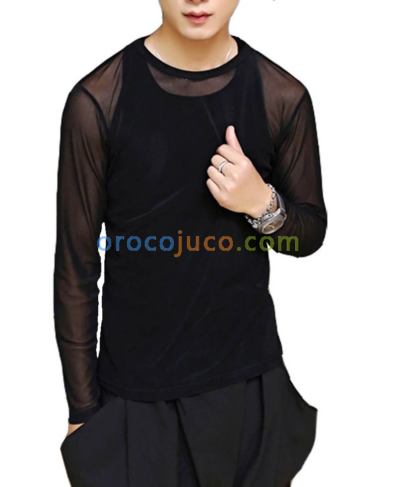Sexy Men New Sports Long Sleeve Shirt See-Through Mesh WORKOUT Top M~XL MU878X