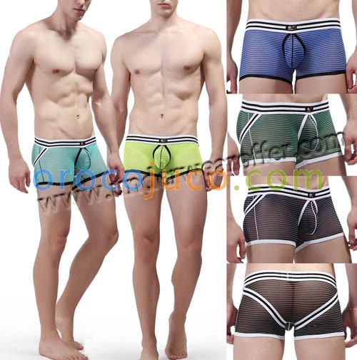 Sexy Men's See-through Stripes Mesh Underwear Hot Pouch Boxers Size S M L XL 6 Colors Offer MU1885