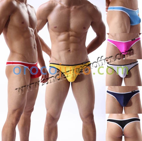 New Sexy Men’s Mini Bikini T-back Underwear Bulge Pouch Thong Breath Holes G-string Size M L XL Offer  7 Color Available MU1922