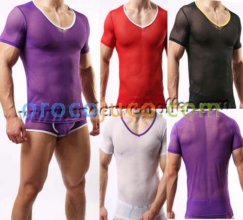 Super Sexy Men's Thin Mesh Short Sleeve Tee Shirts Underwear Sheer T-shirts Asia Size M L XL MU1950