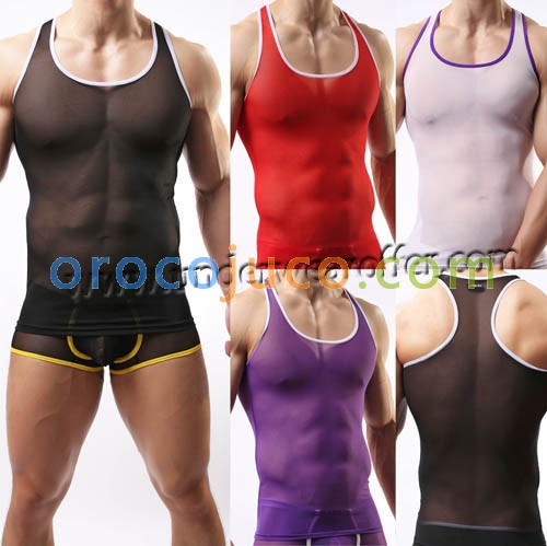 Super Sexy Men's Thin Mesh Sleeveless Shirts Underwear Sheer Tank Top Vest Asia Size M L XL MU1951