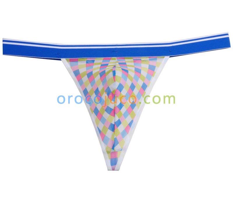 Colorful Checkered Men Wide Pouch T-Back Underwear Belt Mini String Bikini Tanga MU218X