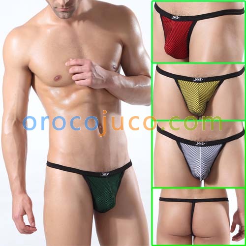 See-through Mens Sexy Big Mesh Underwear Thong Briefs T-BACK MU322 M L XL