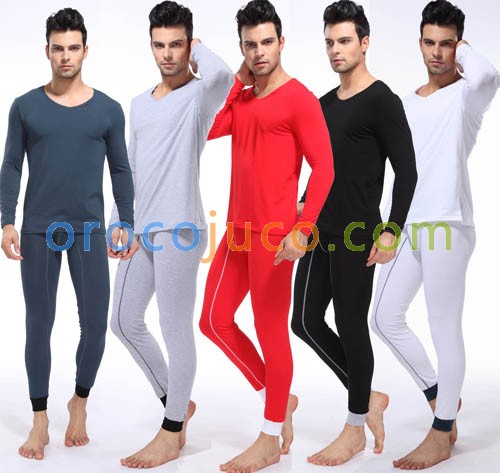 NEW Fashion Men’s Cotton Thermal Set Top  Underwear Long V-neck T-shirts  5 Colors Asia Size M L XL XXL MU363