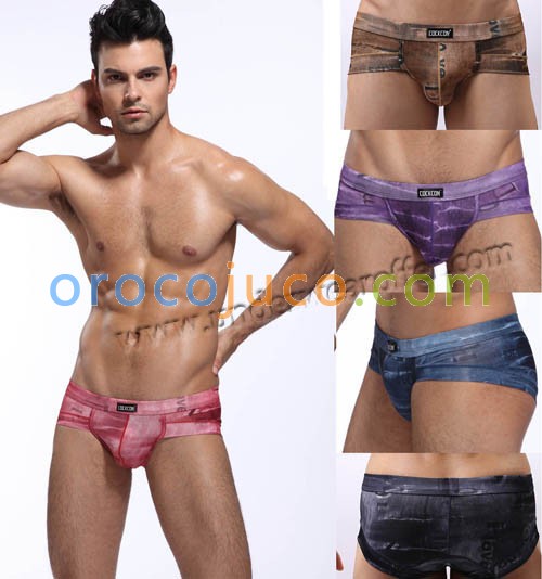 Sexy Men’s Smooth & Soft Jeans Style Underwear Cowboy Pattern Pouch Boxers Briefs Asia Size M L XL 5 Colors For Choose MU366