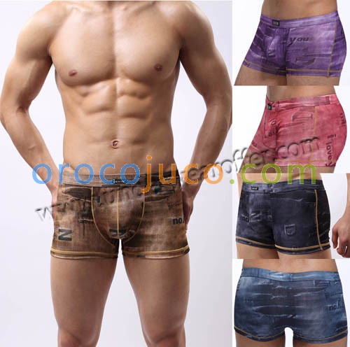 New Sexy Men’s Super Smooth Cowboy Style Underwear Soft Jeans Pattern Pouch Boxers Asia Size M L XL 5 Colors For Choose MU367