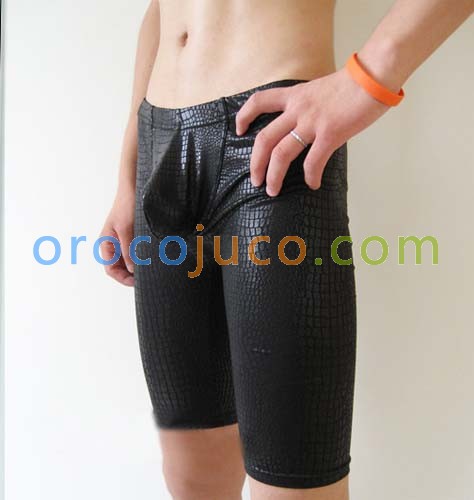 Low rise Men's sexy Faux Crocodile leather short pants MU509 M L XL