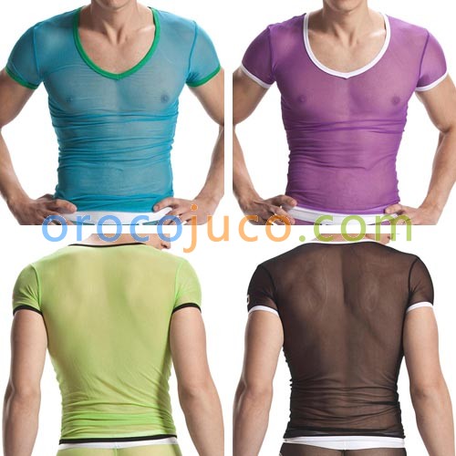 Men’s see-through Underwear Small Mesh T-Shirt Size M L XL MU882