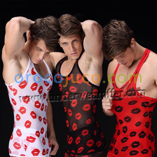 Sexy Men's See-through Colorful V-neck Line T-Shirts Underwear Tank Top Vest Size L XL XXL MU958