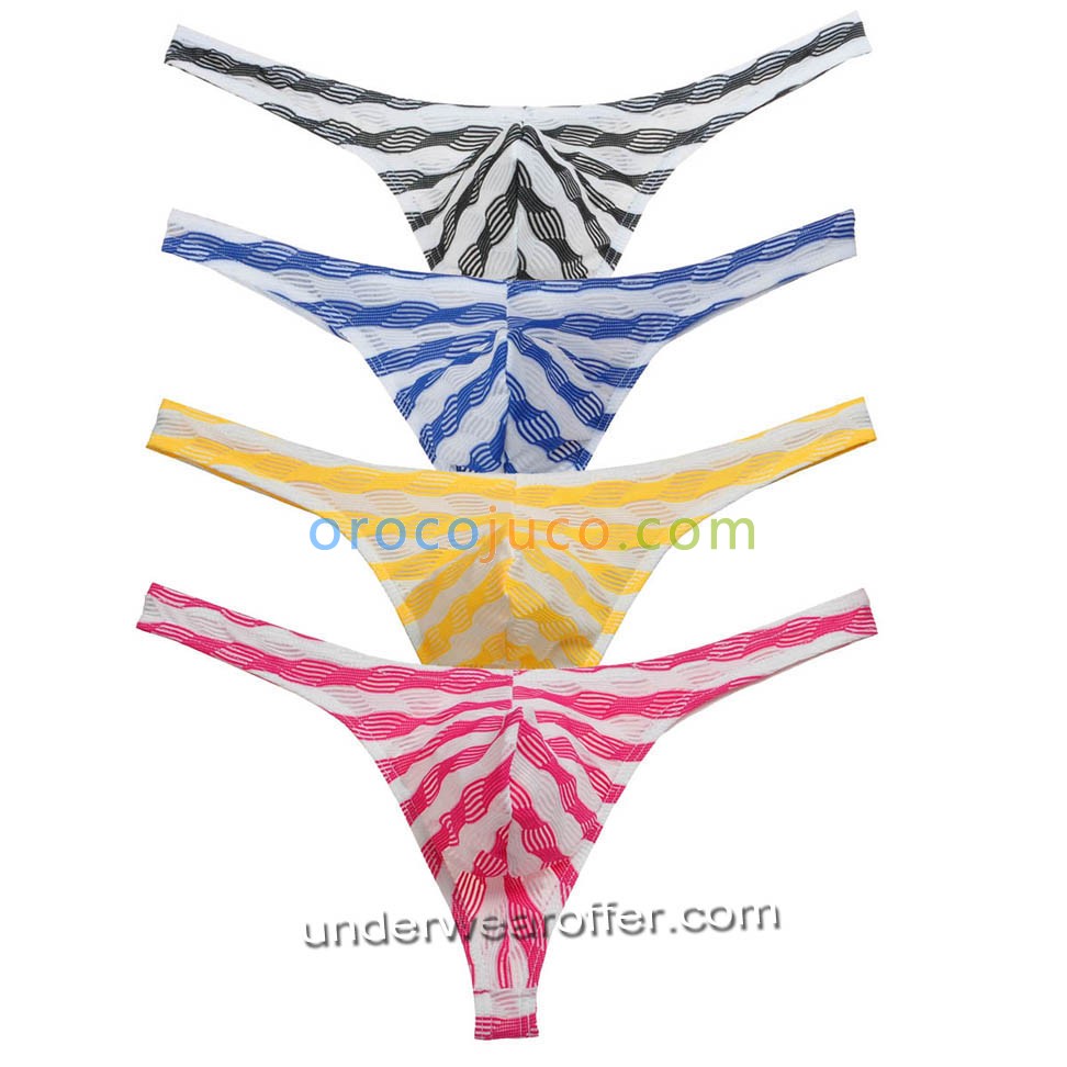 Men's Bluge Pouch Thongs Unique Stripe Mesh G-Strings Underwear MU266X