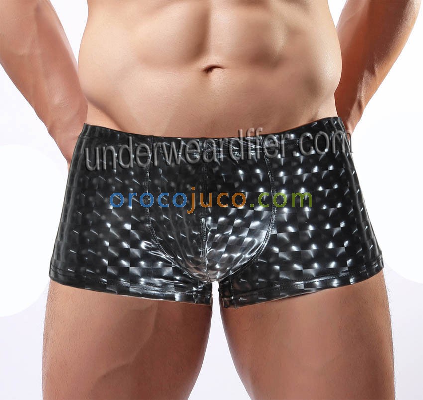 Cool Men's 3D Shiny Boxers Leather Like Pouch Trunks Soft Bottom Pants Underwear MU405S