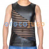 Avant Garde ärmellose T-Shirts Herren Leater wie gestreifte transparente Mesh-Weste MU907