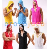 Fashion Sexy Men’s Soft Hooded Vest Sports Underwear Breath Holes Tank Top Vest With Hat Asia Size M L XL 6 Colors MU1942