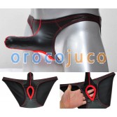 Männer lange Pouch Briefs Leder wie Unterwäsche Nuts kurze Bikini Hose Ball Loch Shorts MU419
