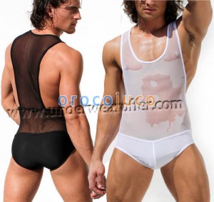 Sexy Mann Trikot Unterwäsche Durchsicht Mesh Singlet Freestyle Einteiler Fitness Weste 4 Farben M L XL MU1126