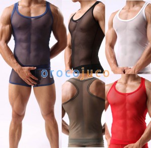 Super Sexy Männer durchschauen weiche Mesh V-Ausschnitt Linie T-Shirts Unterwäsche Tank Top Weste Größe M L XL MU344
