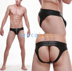Männer Sexy Kunstleder Unterwäsche U-Brief Teil Mesh Design Bikini Slip G-String MU353 Größe M L XL
