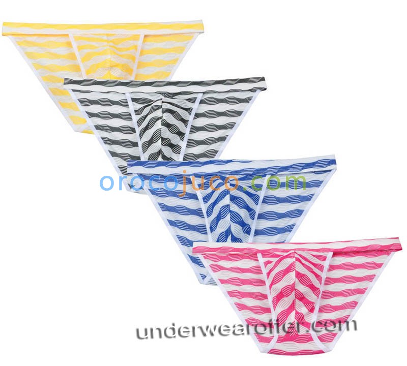 Men's Bluge Pouch Bikinis Briefs Pants Underwear Unique Stripe Mesh Mini Briefs MU269X