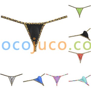 Men leopard bordered micro Thong Underwear Soft & Thin ice silk hipster G-string
