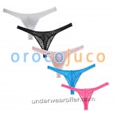 Sexy Men 's Bulge Pouch T-Back Dentelle Sous-vêtement Tanga Tanga Dentelle Transparent MU232X