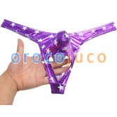 Sexy Hommes Ball Hole Faux Pouch Sous-Vêtements Star Brillant T-Back Noix Out Bikini Thong Pantalon MUX408