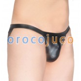 Men’s Soft Leather Like Jockstrap Underwear Low-rise Cheeky Bikinis Briefs Thong MU423-K