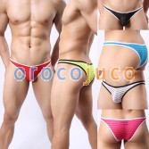Mise à jour Men 's Border Mesh Rayé Briefs Filé Bikini Brève Sous-Vêtements Poche Mesh Mini Pantalon MU1963