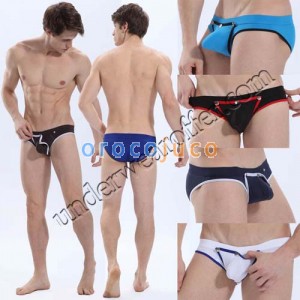 Sexy Men’S Smooth Mini Bikini Boxer Brief Underwear Penis Hole With Bulge Pouch Briefs  MU1827