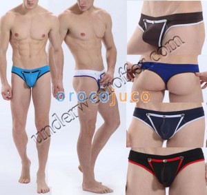 Sexy Men’S Penis Hole With Bulge Pouch Underwear Smooth Fashion Thong Bikinis Underwear G-String T-Back MU1828