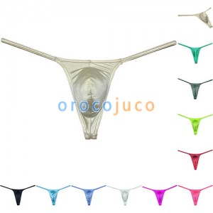 Men's Silk Shiny Bikini Thong Low Rise Underwear Touch Feeling Slim Pouch T-Back MUOR312