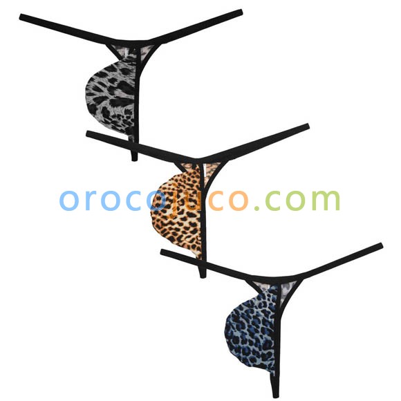 Male Leopard Mini Cheeky Suave T-back Men G-String Thong Extreme Micro Tear Drop  MU07N