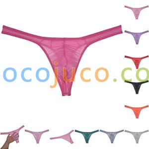 Men's Sheer Glass Yarn Pouch Thong Underwear See-through G-string Swim Tangas