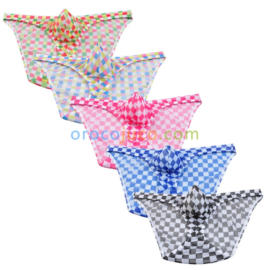 Men's Brief Mesh Plaid Mini Pants Half Over Hips Underwear Bulge Pouch Briefs MU228X